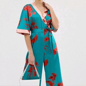 Ted Baker Fantasia Floral Print Kimono Sleeve Belt Dressy Jumpsuit Size 1= 4